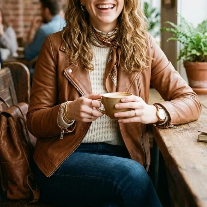 Lifestyle portrait with warm leather styling
