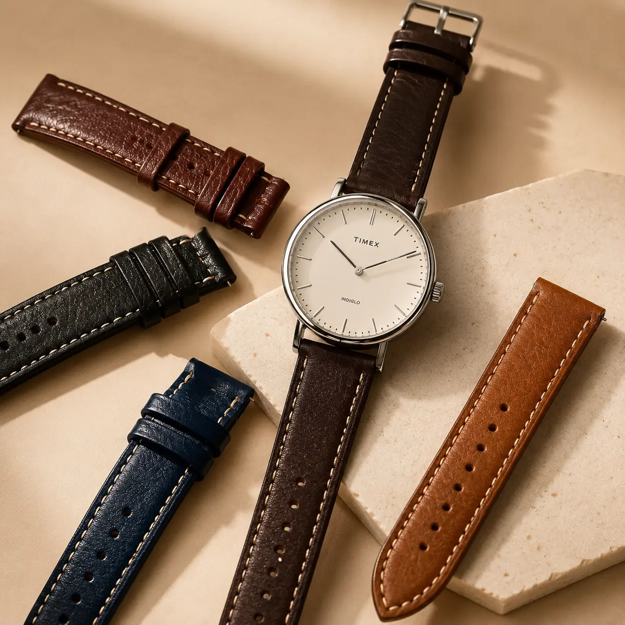 Classic watch with leather strap